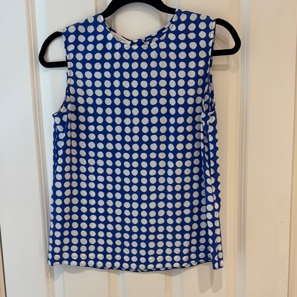 Equipment Blue and White Boxy Sleeveless Blouse